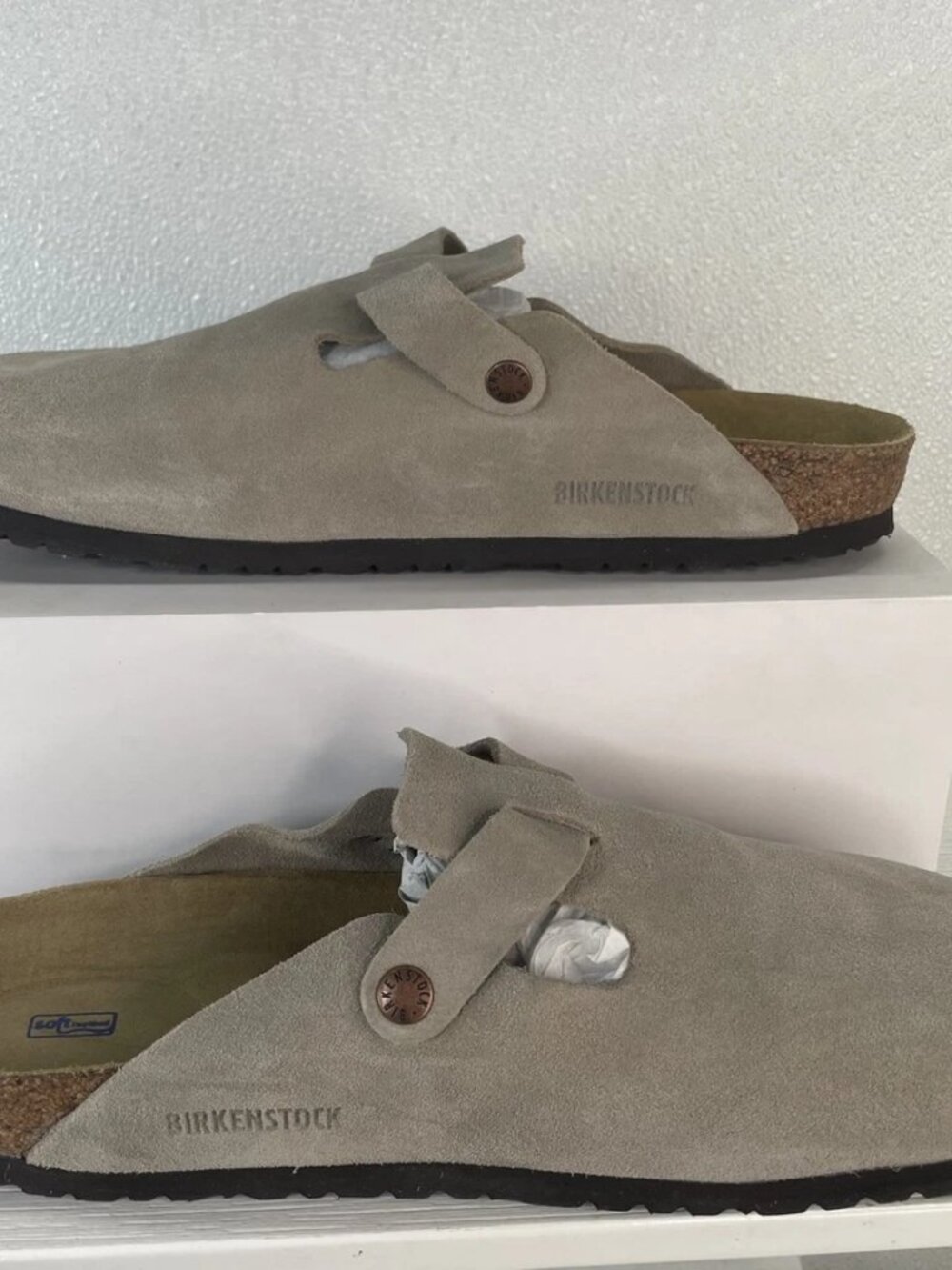 Birkenstock Unisex Size M 8 W10 Boston BS Slip In Clogs Taupe Suede Soft Footbed - Picture 5 of 6